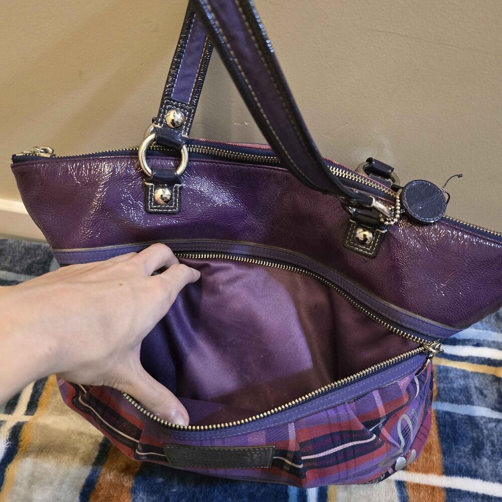 Coach Poppy Purple Plaid Tote Bag - Picture 4 of 5